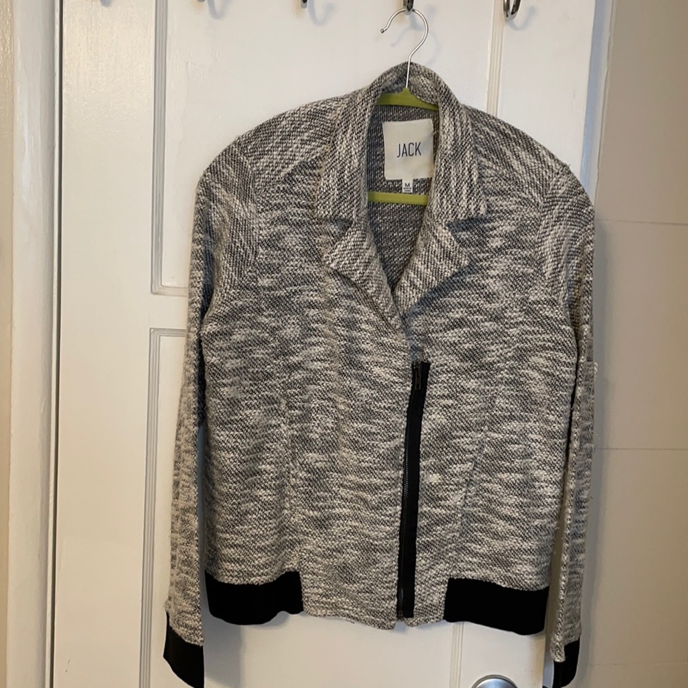JACK front zip light jacket, black & white speckled size M